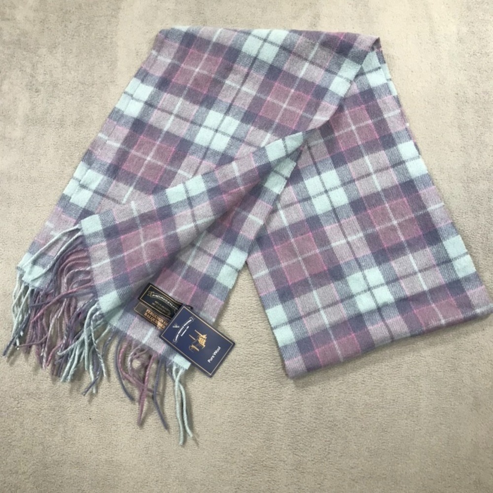 JAMES PRINGLE WEAVERS Scarf 100% Wool Tartan Plaid Fringed 10x36 NEW